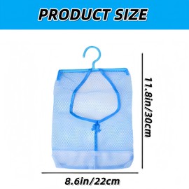 Clothes Peg Bag for Washing Line, 22 x 30 cm Mesh Peg Bag with Hanger, Reusable & Washable Multi-Purpose Organizer, Storage Basket for Drying Clothes in Bathroom Kitchen College Dorm (Blue, M)