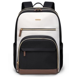 TENSTAR Laptop Backpack for Women, Computer Backpack Fit 16 Inch Notebook, Large Capacity College Backpack Bookbag Casual Daypack for Travel, Black with Beige