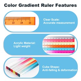 Andibro 6 Pieces Colourful Transparent Ruler, Cube Acrylic Ruler Set, 15 cm, Colour Gradient Rulers, Lightweight Measuring Tool for Students, Adults, School, Classroom, Office
