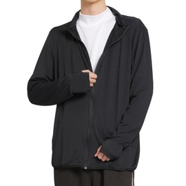 PAFHL Men's UV Protection Hoodie, Rash Guard, Sunscreen, Thin Hoodie, UPF 50+, Long Sleeve, Hooded, UV Protection, Breathable, Lightweight, Hat Included, Finger Holes Included, Black