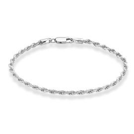 Miabella 925 Sterling Silver Italian 2mm, 3mm Diamond-Cut Braided Rope Chain Anklet Ankle Bracelet for Women, Made in Italy, Length 11 Inches (Large), Sterling Silver, no gemstone
