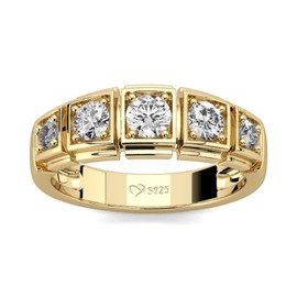 Jeulia 925 Sterling Silver Ring Women Yellow Gold Engagement Ring Eternity Wedding Rings Band Zirconia Crystal Ladies Rings for Anniversary, Christmas, Valentine's Day (Yellow Gold 2, M-½)