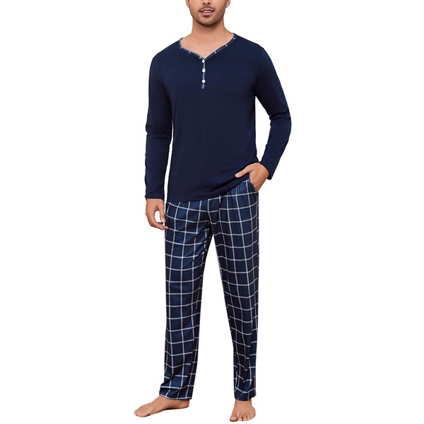 Irdcomps Men's Long Pyjamas Cotton Sleepwear Set Men's Checked with