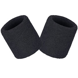 Sweatbands Sports Wristbands Pack of 2 Sports Sweatband Bracelet Soft Thickened Cotton for Football Basketball Tennis Gymnastics (Black)