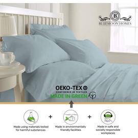 Bluemoon Homes Luxurious 1000 TC Italian Finish 100% Egyptian Cotton 4-Piece Bed Sheet Set, Fitss Mattress Up to 18" Deep Pocket, Solid Pattern. (Cal King, Aqua Blue)