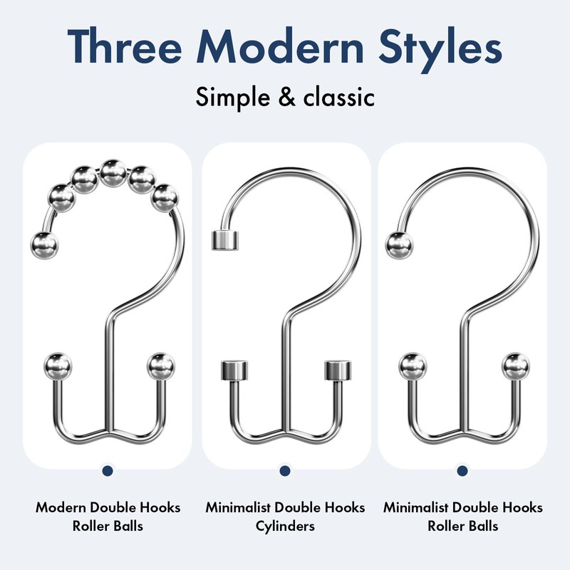 Bathway Shower Curtain Hooks Chrome Shower Curtain Rings, 12 Pcs
