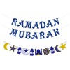 Ramadan Mubarak Blue Glitter Banner, Ramadan Decorations at Home, Islamic
