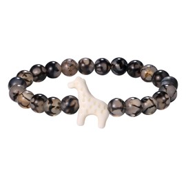 Flongo Giraffe Beaded Bracelet for Women: 8.4mm Dragon Agate Elastic Stretch Bracelet Natural Stone Bracelet for Giraffe Lovers