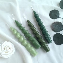 Spiral Taper Candle Colored Candlesticks -Gedengni Gradient Green Candle Sticks Unscented Tapered Candles Short Twirl Candle for Home Décor Weddings Festive Holiday (2D-Gradient Green)