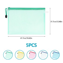 GGTTNRT A3 Plastic Zip Wallets 5Pcs Plastic Folders A3 Plastic Wallet A3 Zip Folder Zip Pouch, for School Office Supplies, Games Storage Cosmetics Puzzles