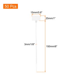 sourcing map 50pcs Marker Cable Zip Ties, 6 Inch Self-Locking Labels Zip Tie Wraps, Wire Tags Ties Straps for Indoor and Outdoor, 1/8", White