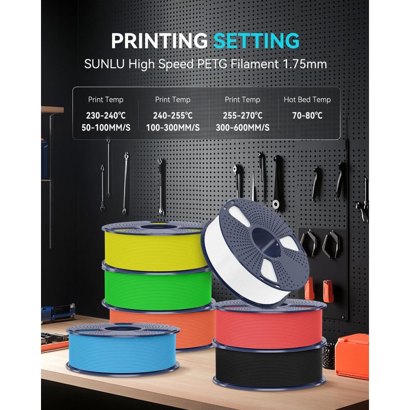 SUNLU High Speed PETG Filament 1.75mm Bundle, Multicolor High Speed