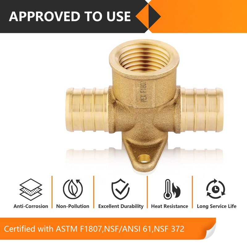 4-Pack HeSun Pex-b Fittings, 3/4" PEX x 3/4" PEX x