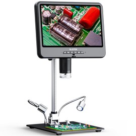 GLG208SE 4K 30FPS HDMI Digital Microscope 1500X with Microphone for Electronics Repair, 10.1" Dual Screen Display, 3840P UHD Video Audio for PCB Soldering, Coin Microscope Full View for Error Coins