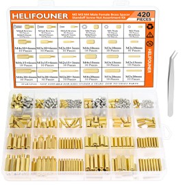 HELIFOUNER 420 Pieces M2 M3 M4 Male Female Hex Brass Spacers Standoffs Screws Nuts Assortment Kit with a Tweezers