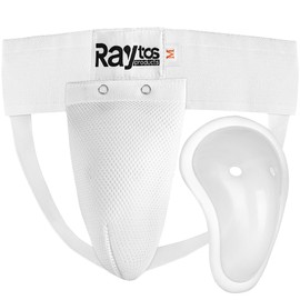 Raytos Foul Cup Boxing Martial Arts Gold Guard PVC Foul Cup Removable (L, White)