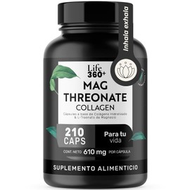 Life 360 Threonate Mag  1830 mg por porcin  210 Cpsulas con L-Treonato de Magnesio, Colgeno Hidrolizado, Estearato de Magnesio                        