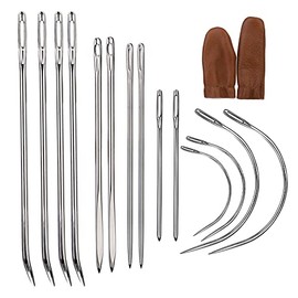 16 Pcs Leather Sewing Needles,Heavy Duty Sewing Needles Kit Include Curved Needle,Sack Needle,Hand Sewing Needle,Finger cots,Leather Needles for Upholstery,Leather Craft,Carpet Canvas Repair