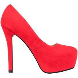 ILLUDE Women's High Heel Pump Closed Toe Platform Heels Pumps Shoes - Swan (6, Red Suede)