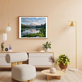 XTXGERL Paint by Numbers Kit for Adults Mt Rainier Reflection Lake Sunrise Wildflowers Blooming 16x20 DIY Color by Numbers Acrylic Paint Frameless Canvas Painting Kits for Beginner