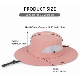 Boy's Wide-Brim Sun-Bucket-Hat Kids,Foldable UV-Protection Mesh-Hat for Summer Outdoor Fit 5-9 Years Grey