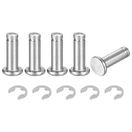 uxcell 5Set M6x18mm 304 Stainless Steel Cylindrical Shaft Snap Ring Locating Pin, Flat Head Grooved Hinge Cylinder Position Pin with E Clip Retaining Ring, Silver
