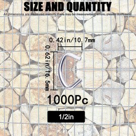 1000Pcs 1/2" Galvanized Hog Rings Assortment Kit, Professional Hog Rings Installation Kit for Bungee Shock, Cords, Animal Pet Cage