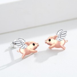Pig stud earrings Sterling Silver Cute Animal Earrings Fly Pig Jewelry Birthday Christmas Gift for Women
