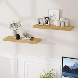 24 x 9 Floating Shelves, 9 Inch Deep Floating Shelf Wall Mounted, 24 Inch Bathroom Shelves Set of 2, Rustic Wood Wall Shelf for Bedroom, Living Room, Oak Color