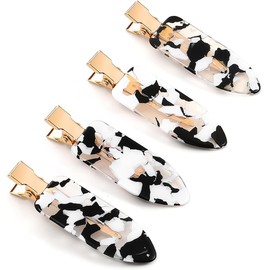 4Pcs No bend Hair Clips, No Crease Hair Clip Makeup Clips for Women and Girls, Flat Hair Clips for Hairstyling Sectioning (golden handle clips, One size)