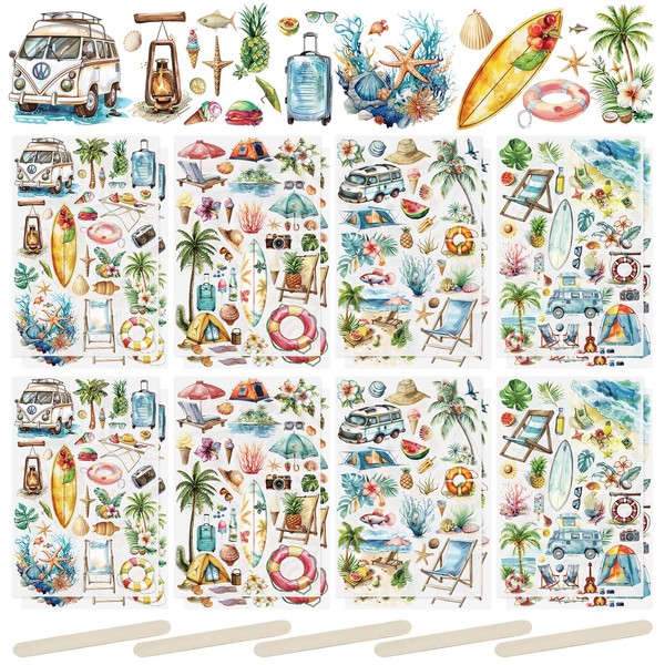 WANDIC 16 Sheets Rub On Transfer Sticker, Summer Beach Stickers