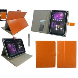 Emartbuy Black Stylus + Orange PU Leather Multi Angle Executive Folio Wallet Case Cover With Card Slots Compatible With Tesco Hudl 2 8.3" Inch Wi-Fi Tablet and Selected 8-9 Inch Tablets