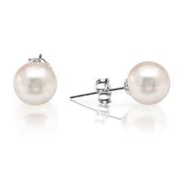 PAVOI Handpicked AAA+ 14K White Gold Plated Sterling Silver Round White Freshwater Cultured Pearl Earrings | Pearl Earrings for Women - 9mm
