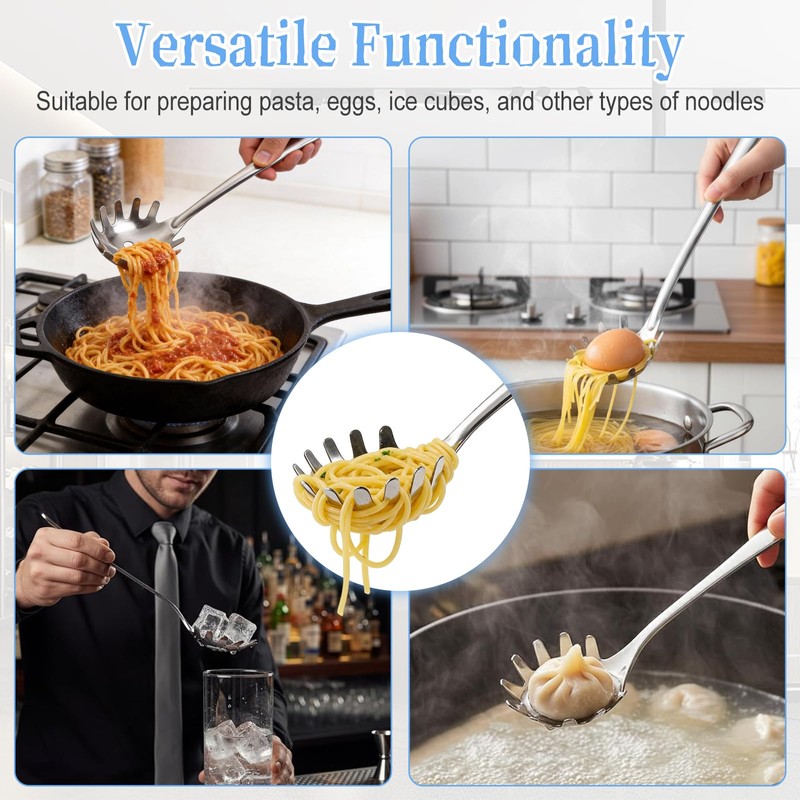 Spaghetti Spoon，Qiundar 2 Pcs Pasta Spoon Stainless Steel Function Head