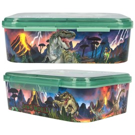 Depesche 12898 World Reflector Lunch Box in Dark Green, with Dino Motif and Flashes, Lunch Box with 3 Compartments and Transparent Lid, Green