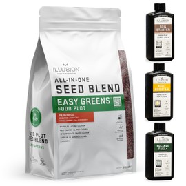 All-in-One Food Plot Seed + Fertilizer for Deer - 1/4 Acre Coverage - Perennial Blend - Protein and Micronutrients for Wildlife - Clovers and Chicory - Illusion Systems (Easy Greens)