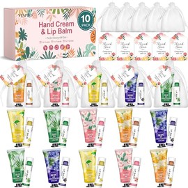 VESPRO Paquete de 10 juegos de crema de manos y bálsamo labial a granel, regalos del día de la madre para mamá, regalos de agradecimiento al profesor, regalos de semana de enfermeras, regalos de