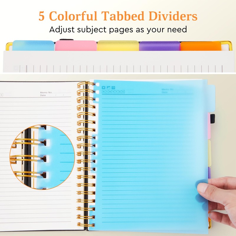 FREBLASO 5 Subject Notebook with Removable Dividers Tabs, 300 Pages