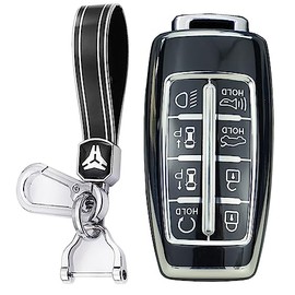 KUNIO Car Key Fob Cover Case Fit for Genesis Genesis G80 GV80 G70 GV70 2021 2022 Key Protective Cover Keychain TPU Key Holder Car Accessory 8 Buttons A Black