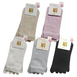 Applause 4 Pair Set, Silk, 5 Toe Crew Length Socks, Women's Socks, Silk, assorted