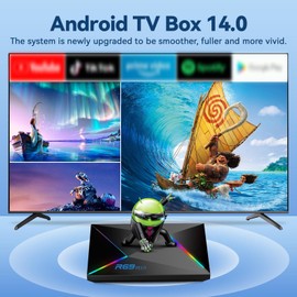 EASYTONE Android 14 TV Box 2025, Android TV Box 14.0 4GB RAM 64GB ROM 1000M Ethernet R69 Plus Smart Box 4K 8K WIFI6 H728 Octa-core 2.4G 5.8G Dual WiFi BT5.0 USB 3.0