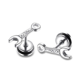 Vanski Hip-Hop Style Tool Wrench Studs Earrings for Men Stainless Steel Screw Back Piercing Earrings, ONE, Metal, No Gemstone