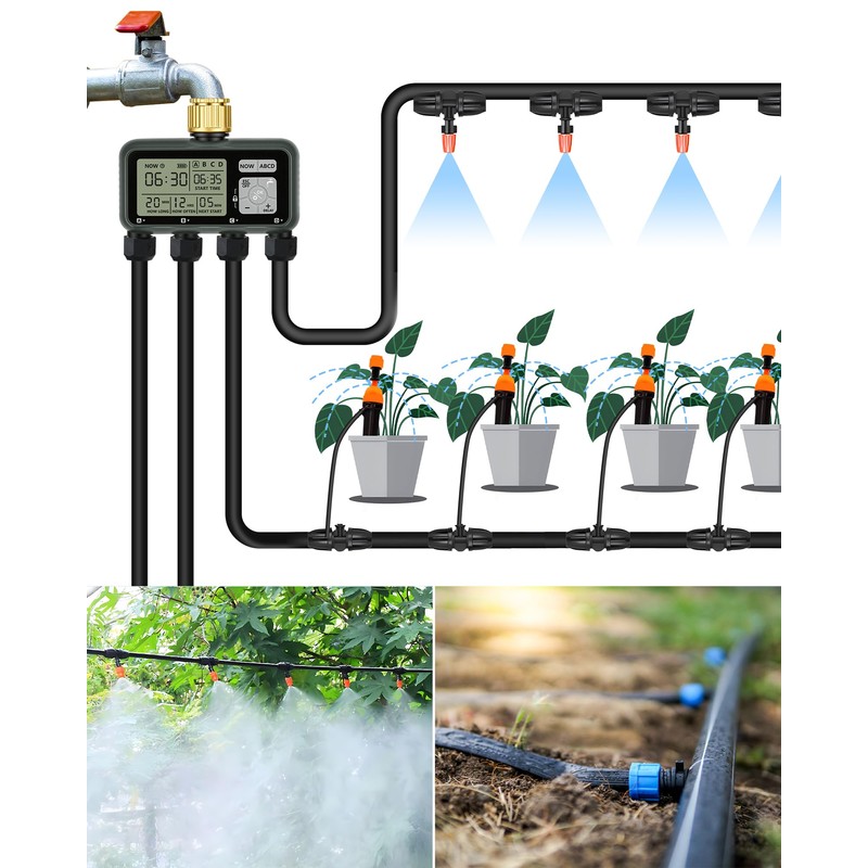 WILAWELS 4 Zone Brass Sprinkler Timer, Garden Hose Timer, Automatic
