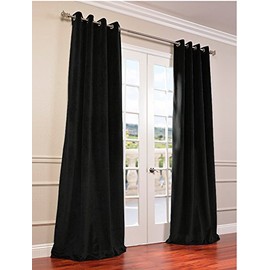 Fascination Royal Window/Door 100% Thick Cotton Velvet Lined Blackout Eyelet/Gormmet Curtain-46''w X 54''h-Black
