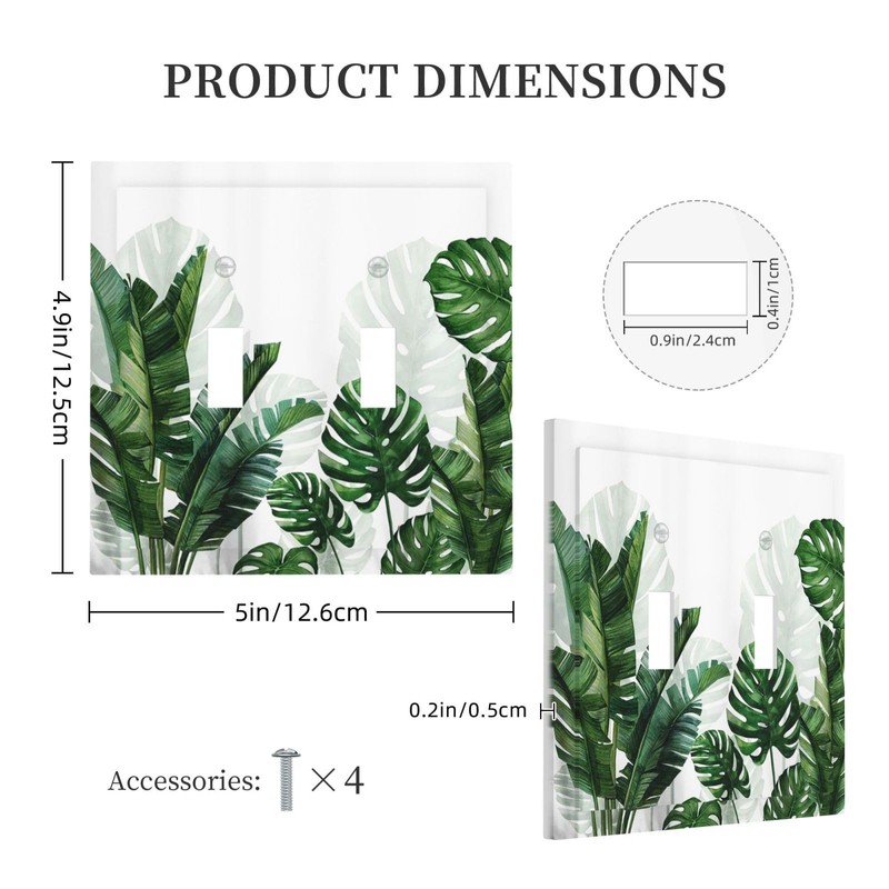 Tropical Green Plant Leaf Palm Tree 2 Gang Light Switch
