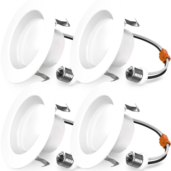 Sunco 4 Pack LED Recessed Lighting 4 Inch, 3000K Warm White, Dimmable Can Lights, Baffle Trim, 11W=90W, 660LM, Damp Rated, Retrofit Installation - ETL