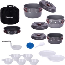 KingCamp 18 Pcs Camping Cookware Mess Kit Hard-Anodized Aluminum Camping Pots and Pans Backpacking Cooking Set with Tableware Bowls Plates Spoon for 5-6 People Outdoor Backpacking Hiking Picnic