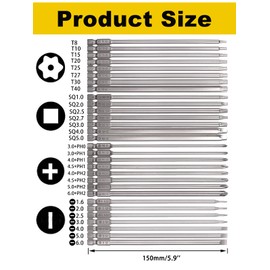 Rocaris 30 Pack 1/4 Inch Hex Shank Long Magnetic Screwdriver Bits Set 6 Inch Power Tools(Slotted+Cross+Square +Torx)