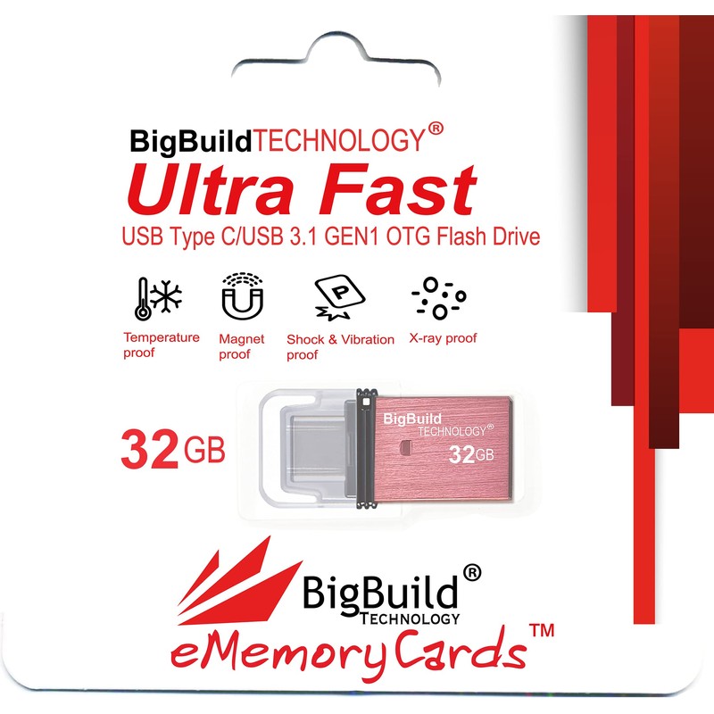 BigBuild Technology 32GB Red Dual Drive Type C OTG USB