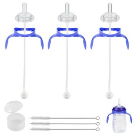Straw Cup Soft Spout Conversion Kit for Lansinoh Baby Bottle, Toddler Transition Kit with Silicone Straw Top Nipple, Weighted Straw, Bottle Handle, Cleaning Brush, 3 Pack, 8m+